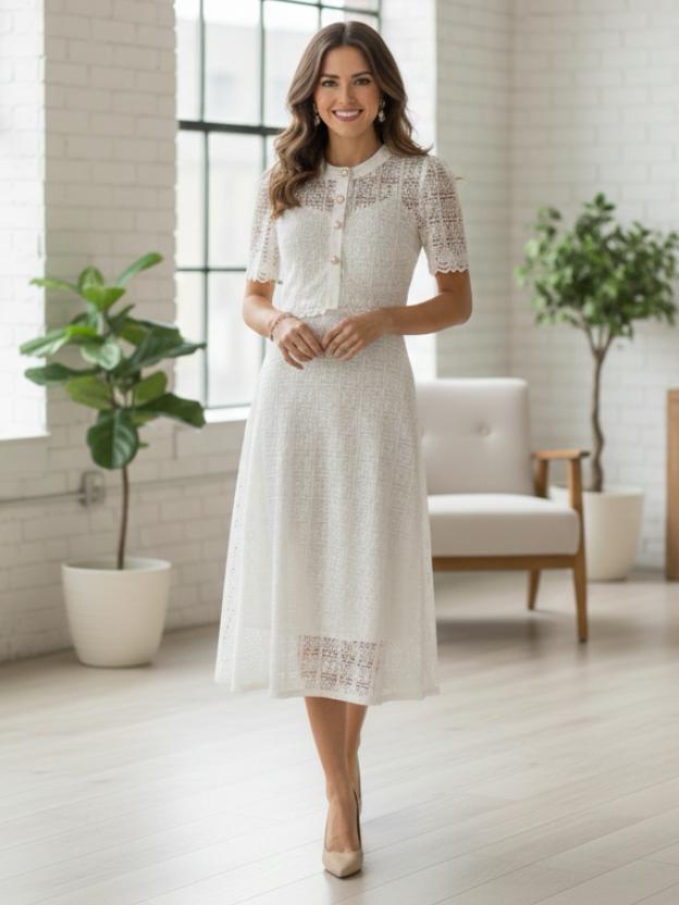 Premium Lace Evening Midi Dress for Women | Stylish Party Wear