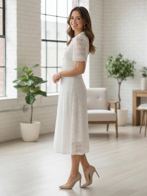 Premium Lace Evening Midi Dress for Women | Stylish Party Wear