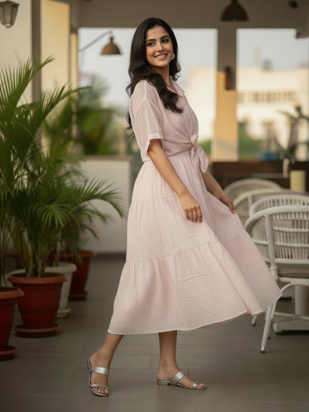 Tie-Up Waist Midi Dress for Women | Summer Casual Elegant Dress