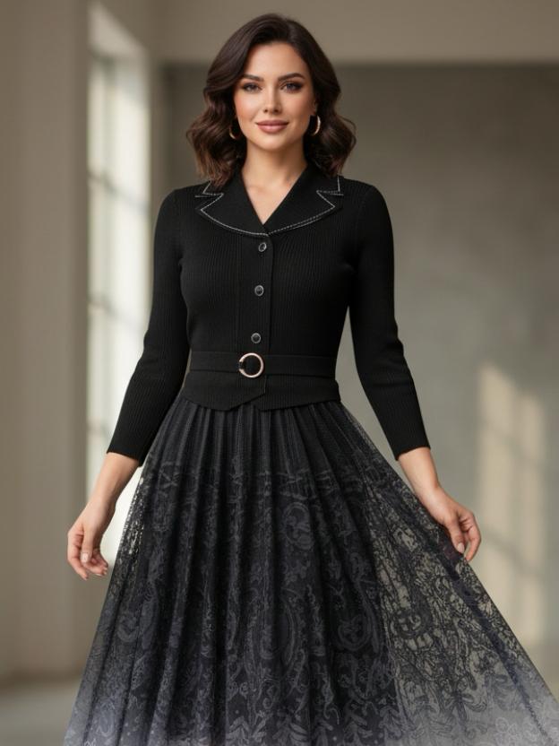 Elegant Midi Dress for Women | Lace Ombre Skirt