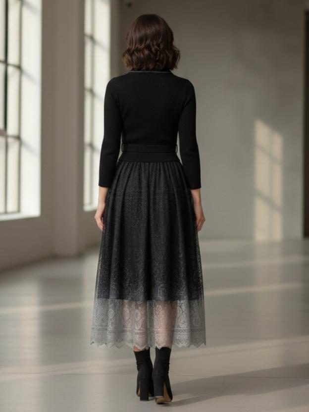 Elegant Midi Dress for Women | Lace Ombre Skirt