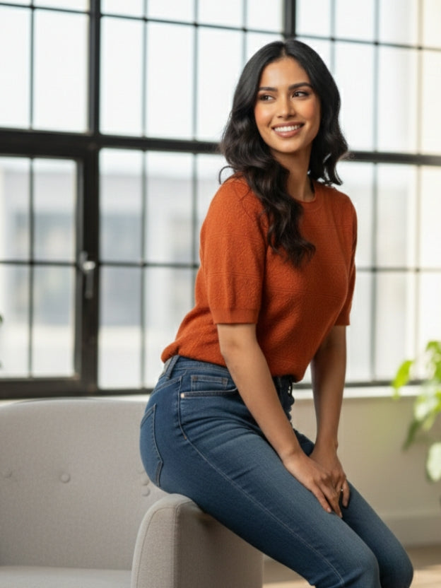 Short Sleeve Knit Top | Lightweight Textured for Daily Wear