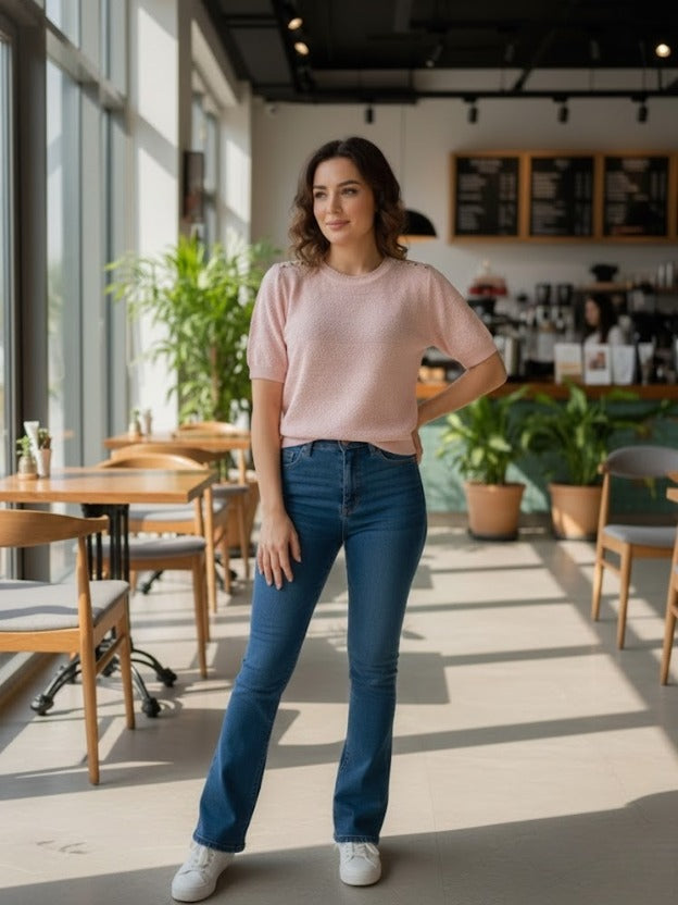Short Sleeve Knit Top | Lightweight Textured for Daily Wear