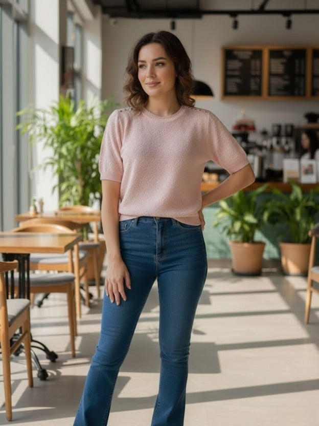 Short Sleeve Knit Top | Lightweight Textured for Daily Wear