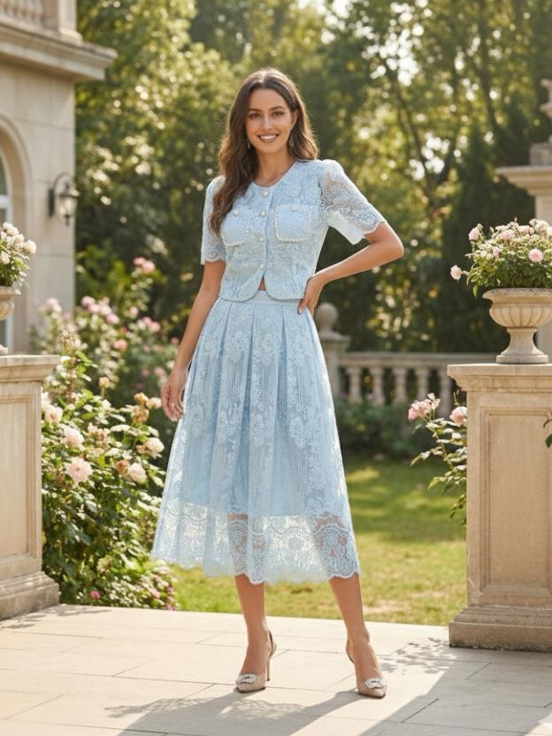 Elegant Lace Skirt & Top Set for Women | Chic Summer Two-Piece Outfit