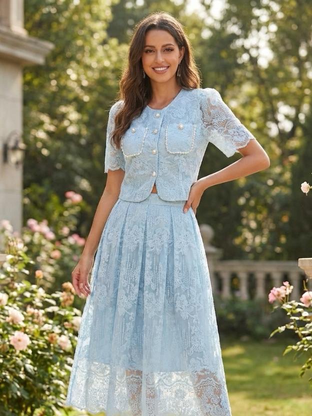 Elegant Lace Skirt & Top Set for Women | Chic Summer Two-Piece Outfit