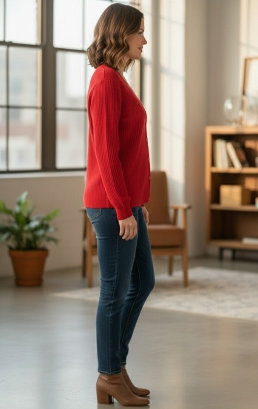 Women's Ribbed V-Neck Button-Down Cardigan – Soft Knit Lightweight Sweater