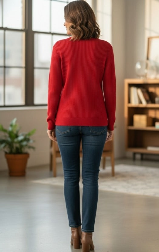 Women's Ribbed V-Neck Button-Down Cardigan – Soft Knit Lightweight Sweater