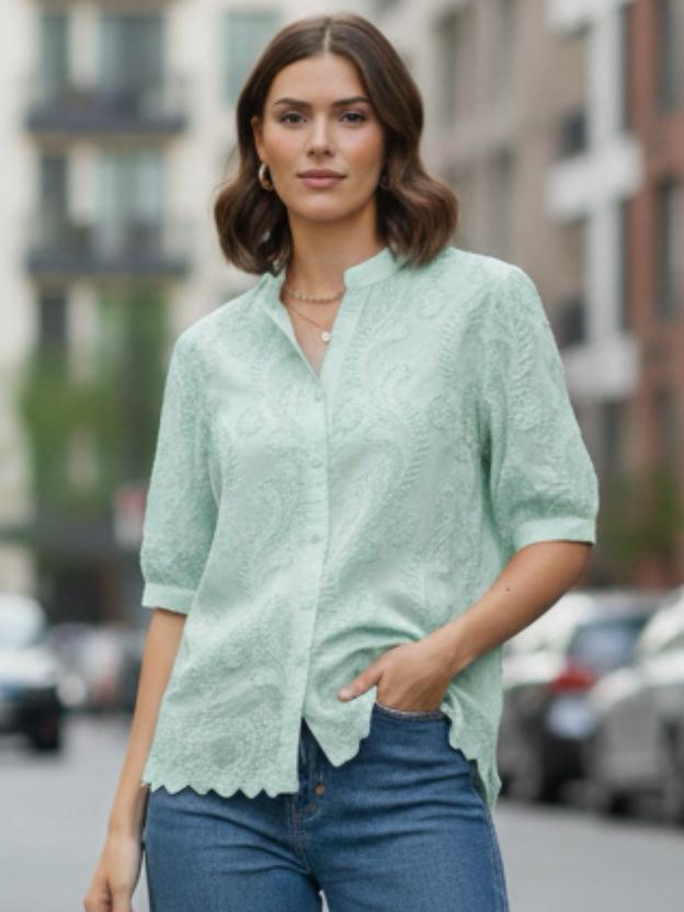 Embroidered Summer Top for Women | Lightweight Cotton Casual Shirt