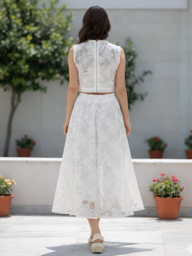Women’s Party Co-Ord Set | Sleeveless Crop Top with Flared Midi Skirt