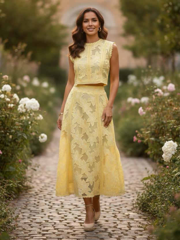 Women’s Party Co-Ord Set | Sleeveless Crop Top with Flared Midi Skirt