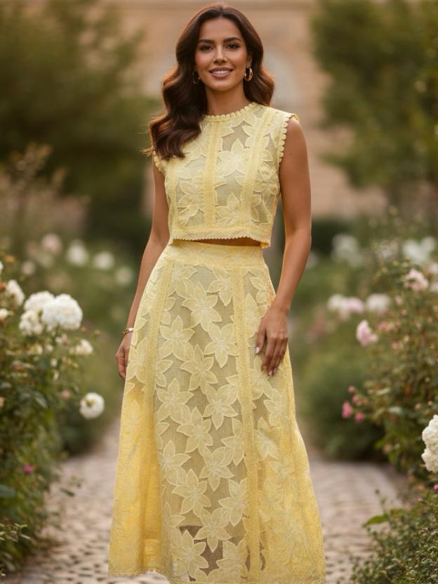 Women’s Party Co-Ord Set | Sleeveless Crop Top with Flared Midi Skirt