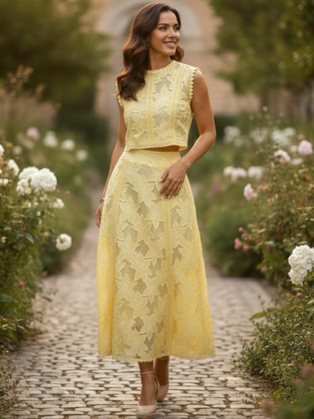 Women’s Party Co-Ord Set | Sleeveless Crop Top with Flared Midi Skirt