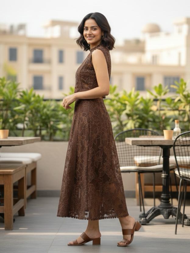 Women’s Party Co-Ord Set | Sleeveless Crop Top with Flared Midi Skirt