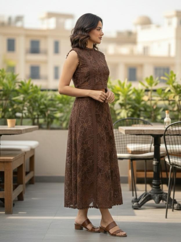 Women’s Party Co-Ord Set | Sleeveless Crop Top with Flared Midi Skirt