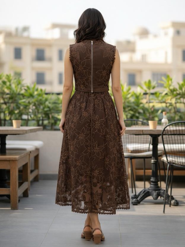 Women’s Party Co-Ord Set | Sleeveless Crop Top with Flared Midi Skirt