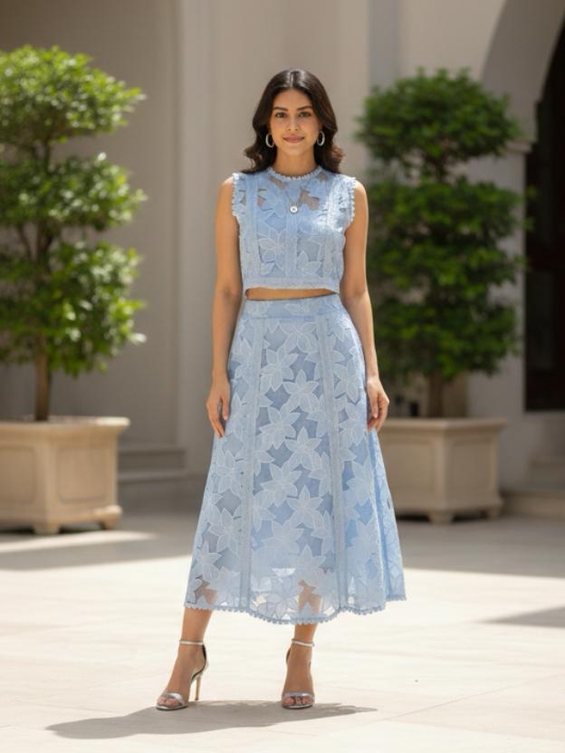 Women’s Party Co-Ord Set | Sleeveless Crop Top with Flared Midi Skirt