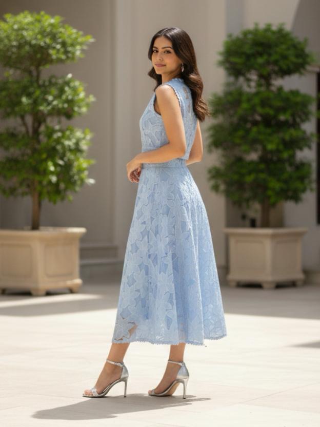 Women’s Party Co-Ord Set | Sleeveless Crop Top with Flared Midi Skirt