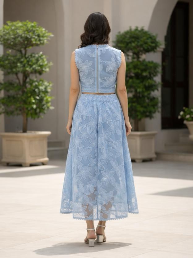 Women’s Party Co-Ord Set | Sleeveless Crop Top with Flared Midi Skirt