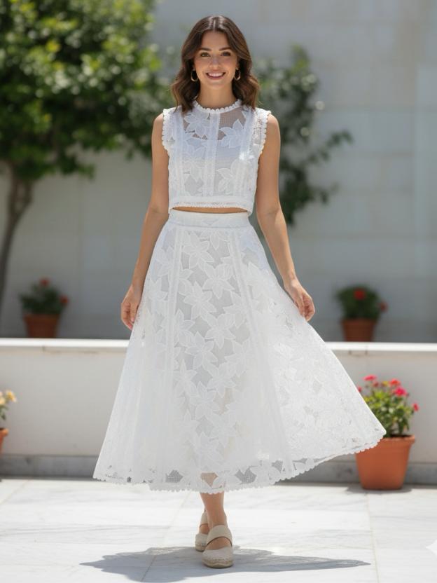 Women’s Party Co-Ord Set | Sleeveless Crop Top with Flared Midi Skirt