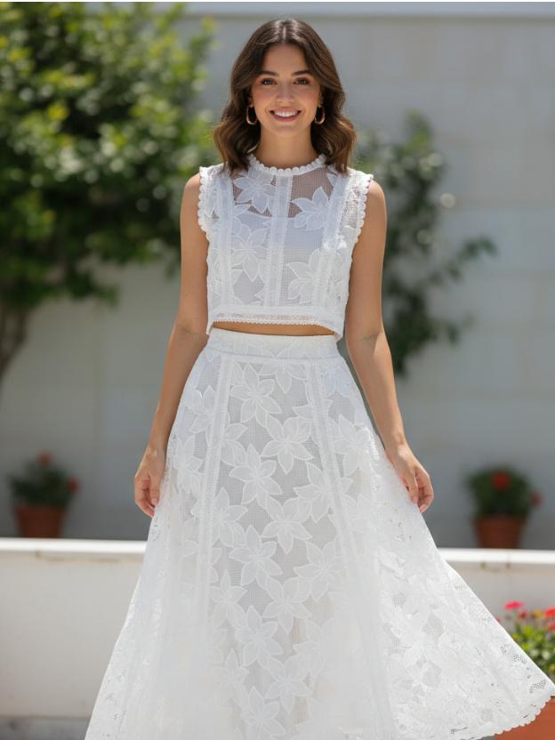 Women’s Party Co-Ord Set | Sleeveless Crop Top with Flared Midi Skirt