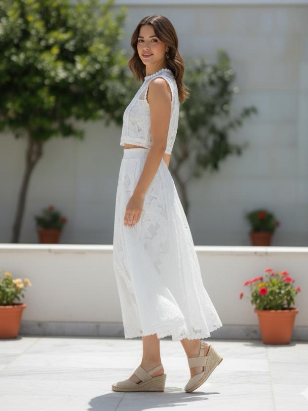 Women’s Party Co-Ord Set | Sleeveless Crop Top with Flared Midi Skirt
