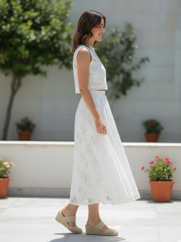 Women’s Party Co-Ord Set | Sleeveless Crop Top with Flared Midi Skirt