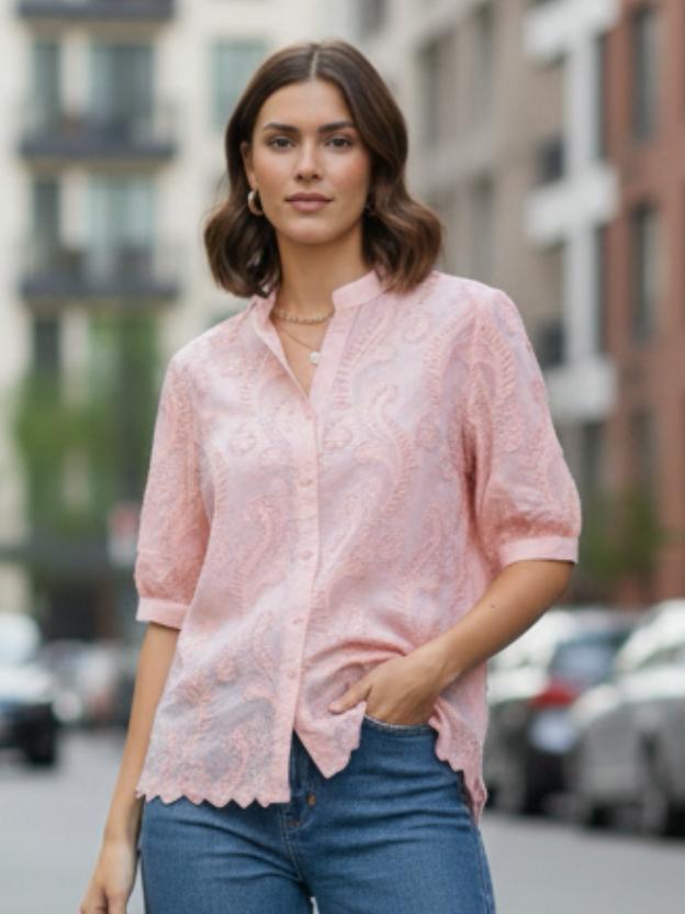 Embroidered Summer Top for Women | Lightweight Cotton Casual Shirt