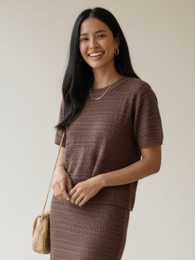 Women's Ribbed Knit Two-Piece Set – Matching Short-Sleeve Top and Maxi Skirt Co-Ord