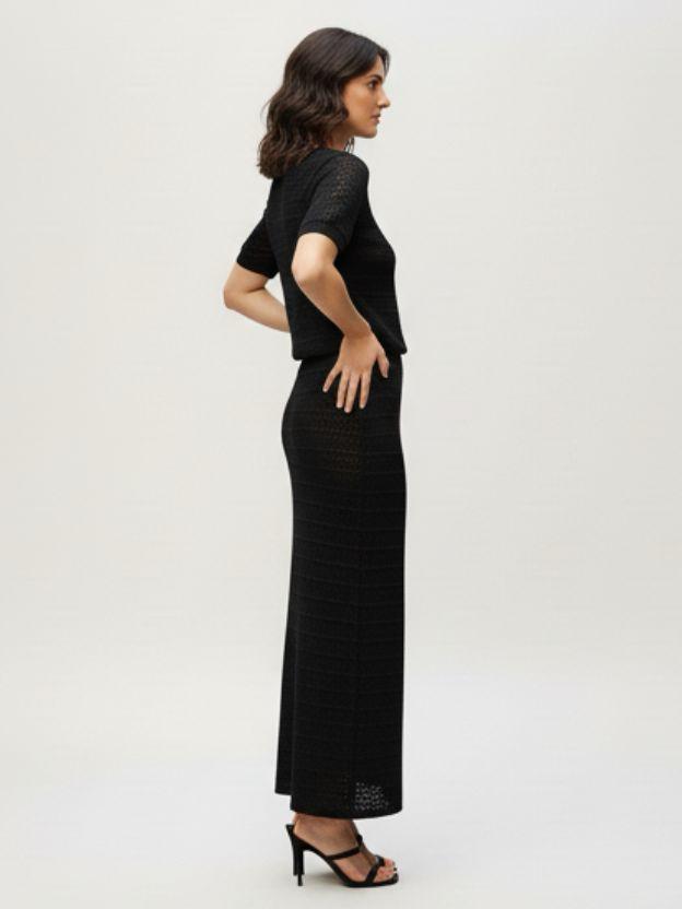 Women's Ribbed Knit Two-Piece Set – Matching Short-Sleeve Top and Maxi Skirt Co-Ord