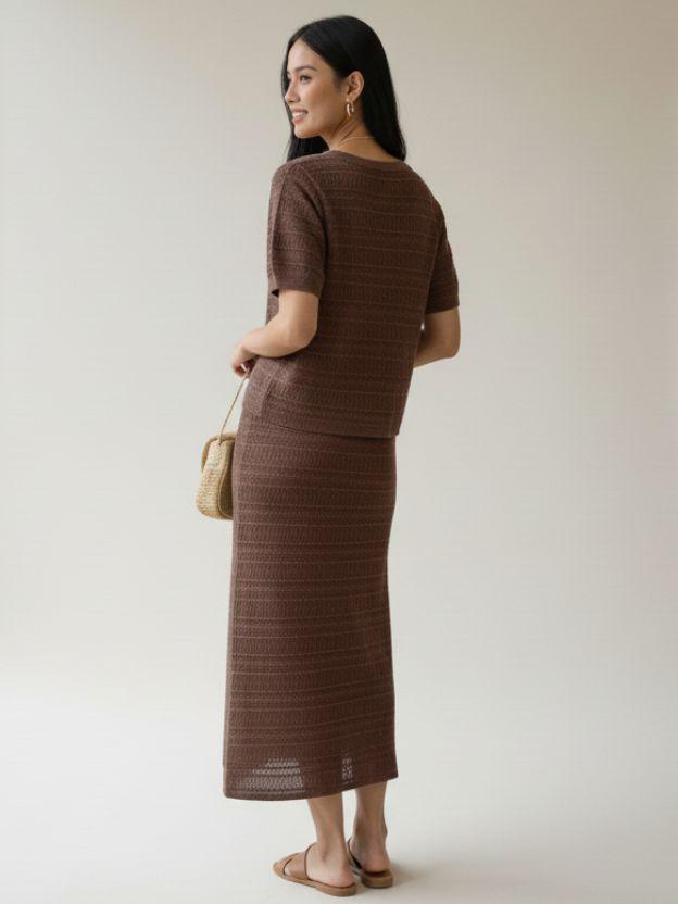 Women's Ribbed Knit Two-Piece Set – Matching Short-Sleeve Top and Maxi Skirt Co-Ord