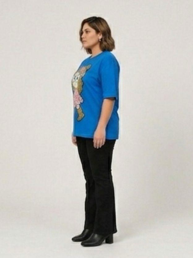 Oversized Sequin Patched Graphic Tee - Plus Size Streetwear T-Shirt