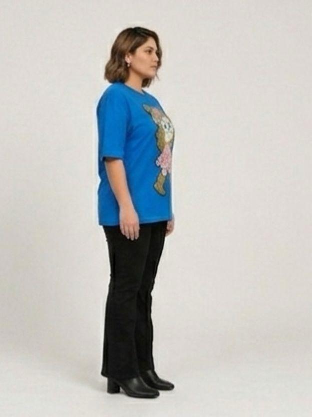 Oversized Sequin Patched Graphic Tee - Plus Size Streetwear T-Shirt