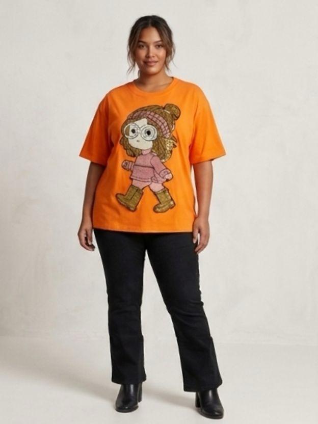 Oversized Sequin Patched Graphic Tee - Plus Size Streetwear T-Shirt