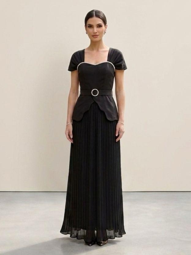 Women’s Vintage-Inspired Pleated Skirt and Peplum Bodice Set - Semi-Formal Co-ord