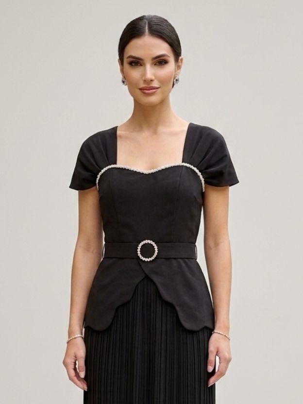 Women’s Vintage-Inspired Pleated Skirt and Peplum Bodice Set - Semi-Formal Co-ord