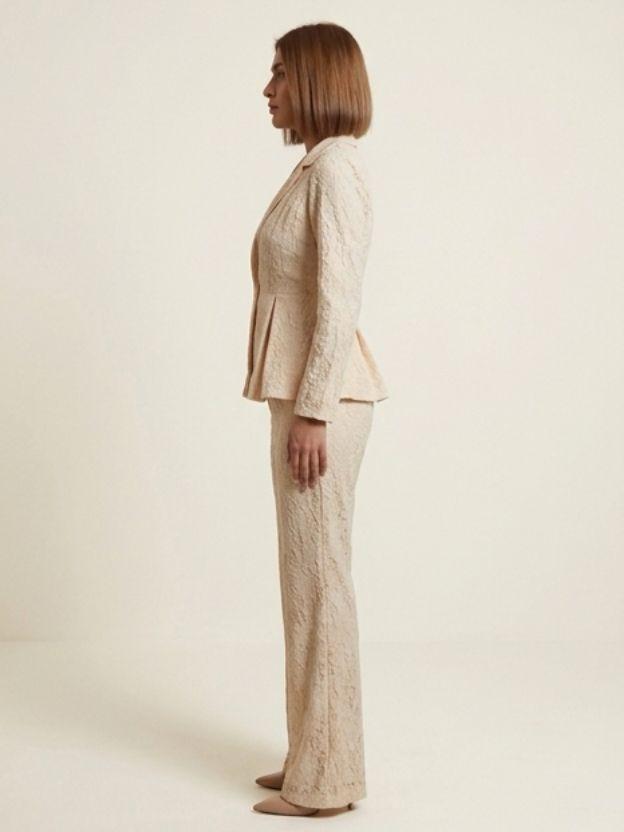 Elegant Lace Peplum Blazer and Wide Leg Pant Set - 2 Piece Formal Power Suit