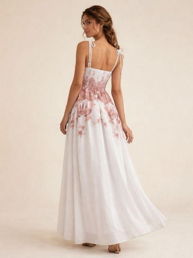 Floral Embroidered Maxi Dress with Adjustable Tie-Straps - Romantic Summer Sundress