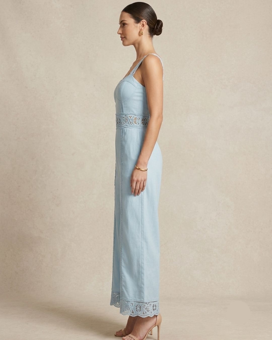 Marc Louis Women's Lace Detail Co-Ord Set | Elegant Crop Top & Wide-Leg Pants