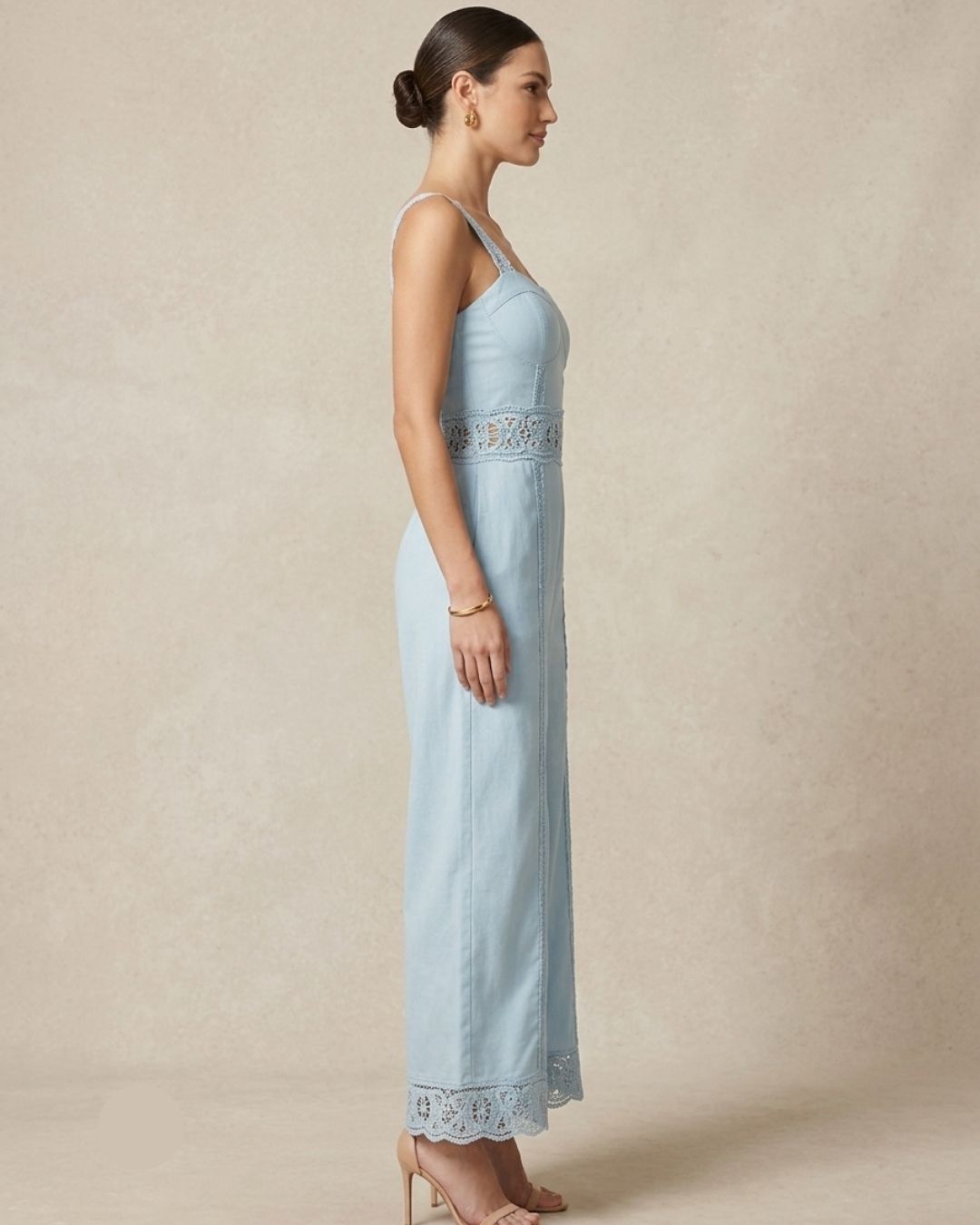 Marc Louis Women's Lace Detail Co-Ord Set | Elegant Crop Top & Wide-Leg Pants