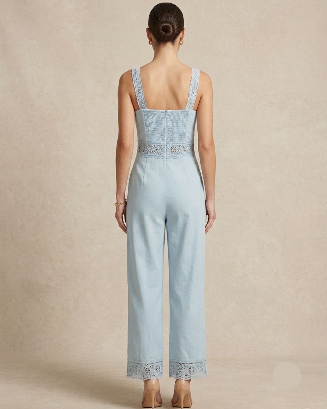 Marc Louis Women's Lace Detail Co-Ord Set | Elegant Crop Top & Wide-Leg Pants