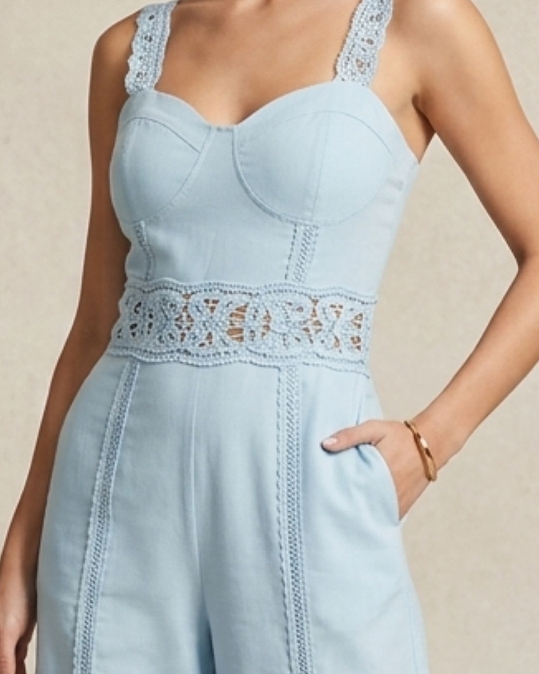 Marc Louis Women's Lace Detail Co-Ord Set | Elegant Crop Top & Wide-Leg Pants