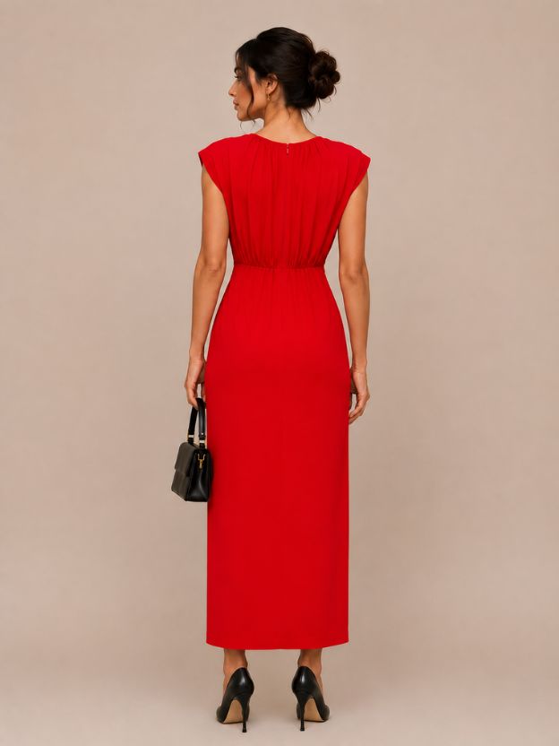Women's Elegant Ruched Maxi Dress with Metallic Waist Detail | Party, Evening & Wedding Wear