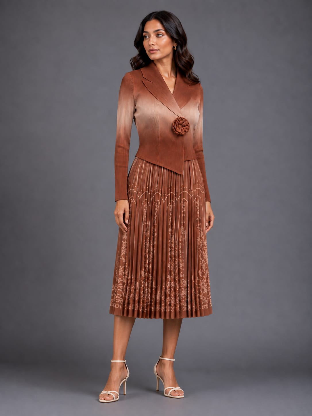 Elegant Button-Down Pleated Midi Dress with Belt