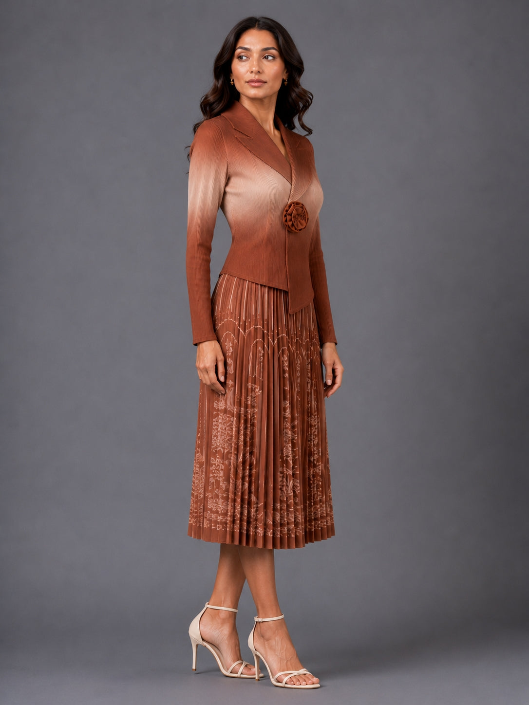 Elegant Button-Down Pleated Midi Dress with Belt