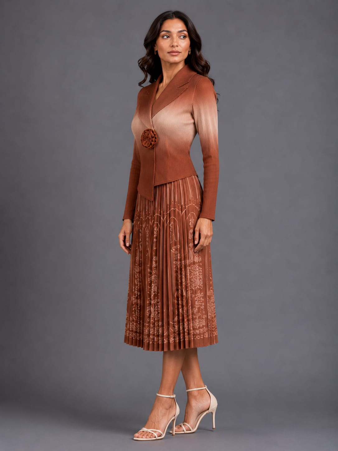 Elegant Button-Down Pleated Midi Dress with Belt