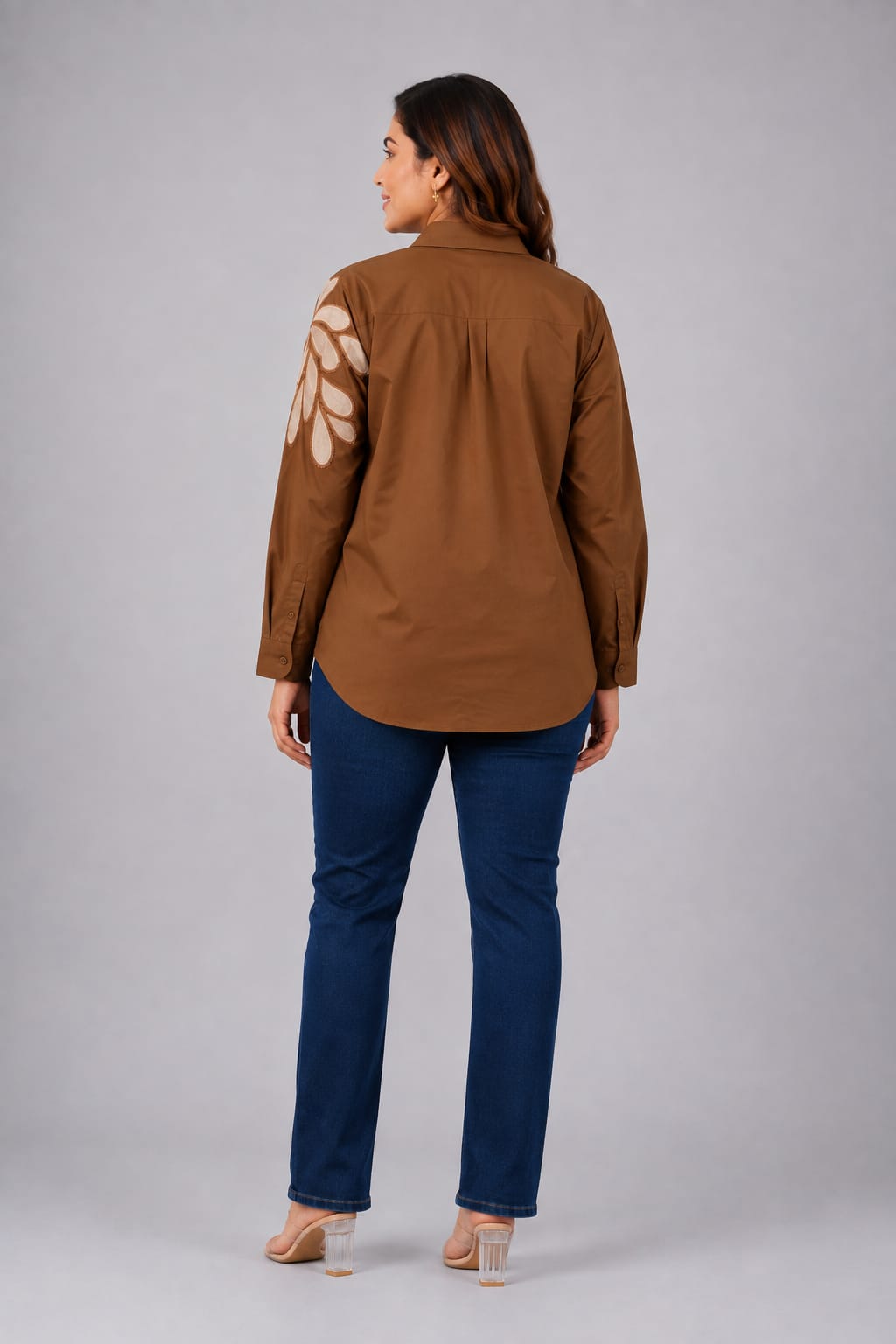 Designer Embroidered Applique Long-Sleeve Shirt for Women