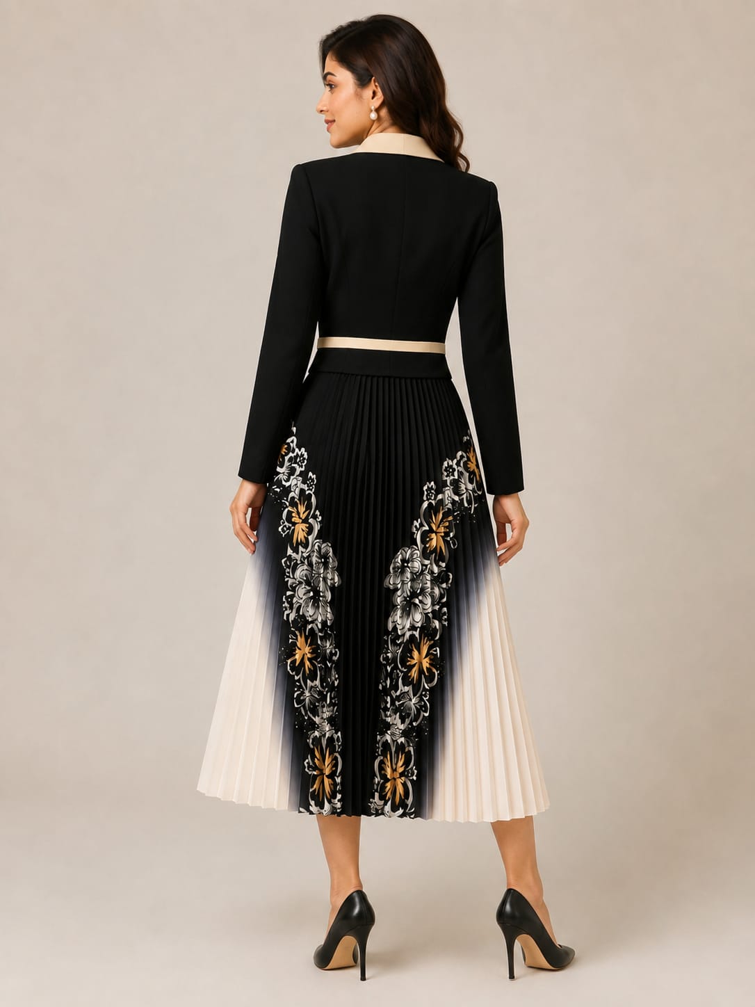 Elegant Button-Down Pleated Midi Dress with Belt