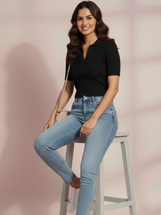 Ribbed collared crop top