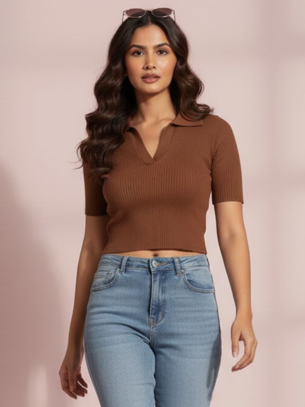 Ribbed collared crop top
